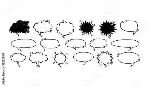 Minimal comic speech bubbles strip set with retro pop art shapes black and yellow vector illustration