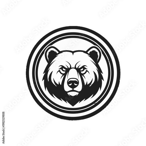 Black and white bear head logo.