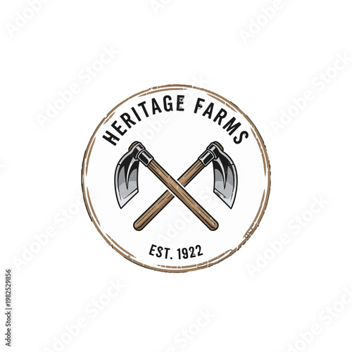 Heritage Farms logo with crossed axes.