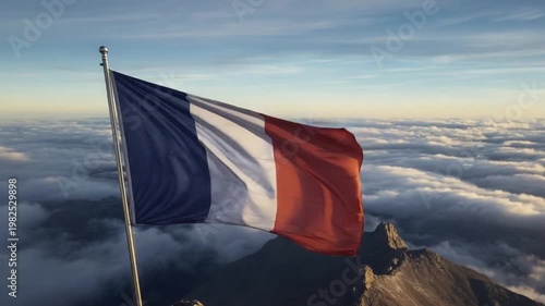 French Flag Above Clouds Representing Freedom and Independence Aspirations