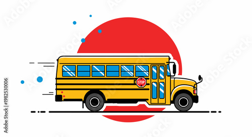 Yellow School Bus in Motion Fast.