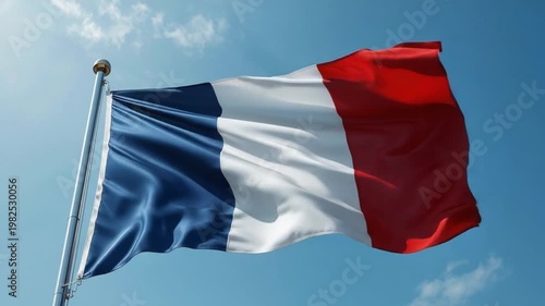 Close-Up French Flag in Wind Symbolizing Independence and Unity