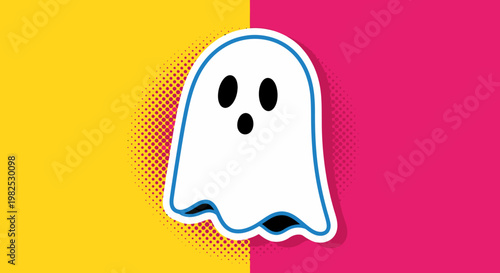 White cartoon ghost with black eyes.