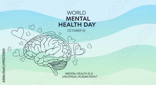 World mental health day brain icon with floating hearts vector art