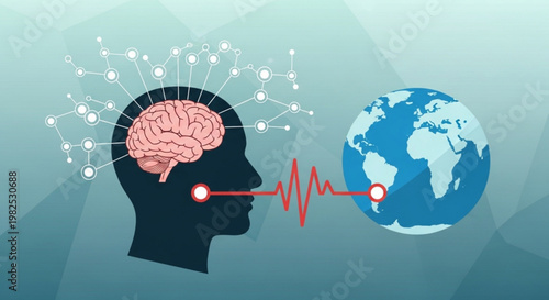 Neural network brain connection to globe for global health concept