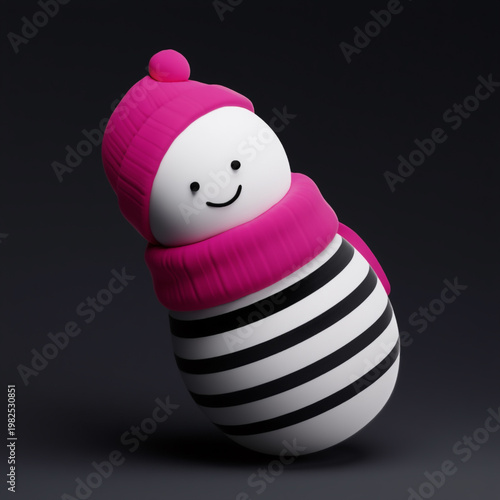Minimalist snowman with pink hat and scarf brightens winter with modern charm.