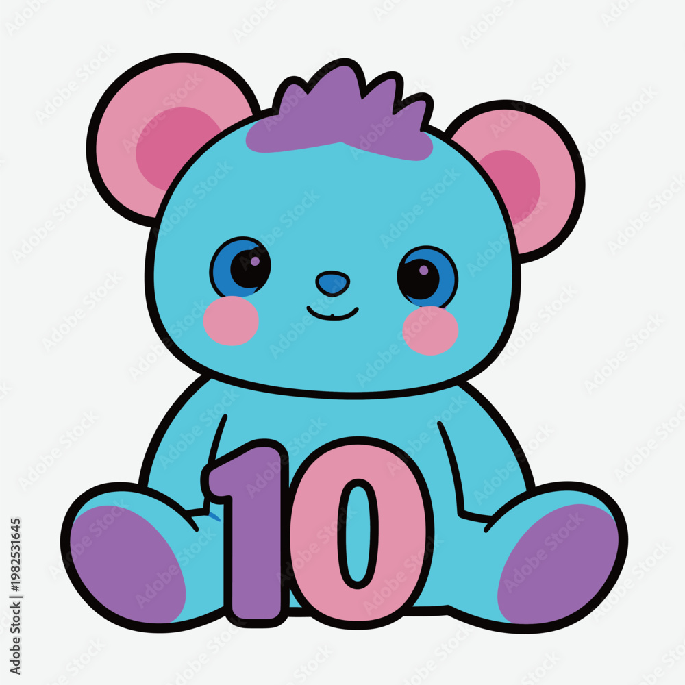 Fototapeta premium Cute Blue Teddy Bear with Number 10