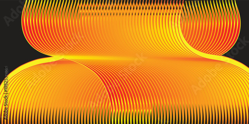 Dynamic abstract composition of luminous orange and yellow curved lines.