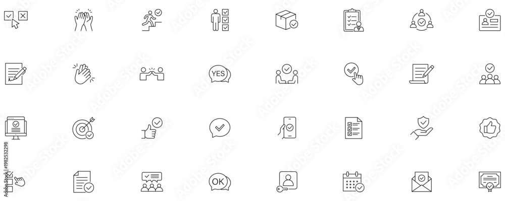 Fototapeta premium Approval icon set. Editable line icons.