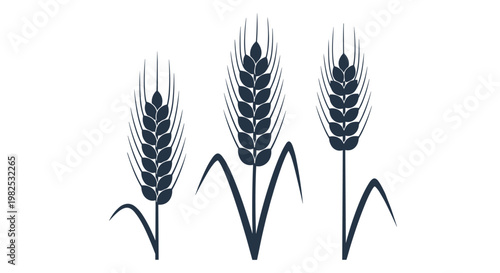 Minimalist black wheat stalks icons representing grain harvest and agricultural products on a clean white background.