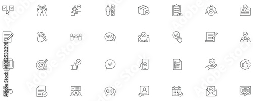 Approval icon set. Editable line icons.