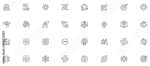 Business automation icon set. Editable line icons. Vector illustration.