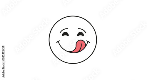 Playful smiley face icon licking its lips representing hunger delicious food or satisfaction on a white background.
