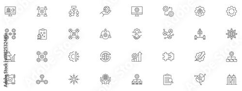 Business Integration icon set. Editable line icons.