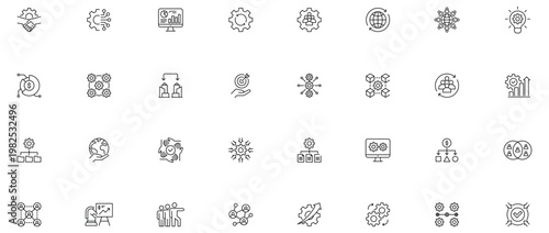 Business Integration line editable icon set. Containing Business, Integration, partnership, network, synergy, alliance, workflow, and more. Editable stroke.