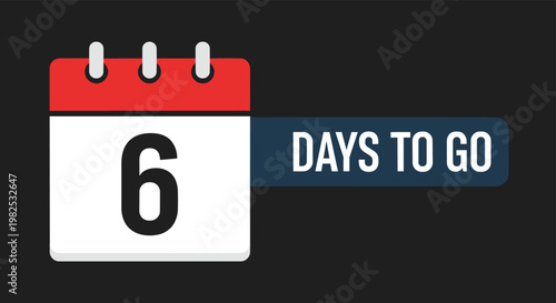 Calendar icon with a red header and a dark banner showing six days to go for project deadlines and countdowns.