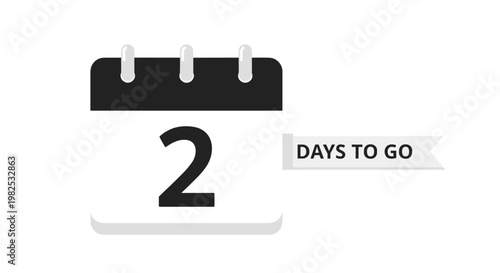 Minimalist monochrome calendar icon with a light grey banner indicating two days to go for deadlines and events.