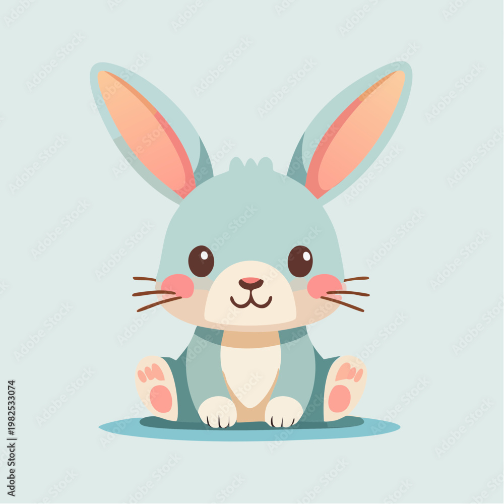Obraz premium Charming pastel blue rabbit illustration, a sweet cartoon bunny character for kids' designs, cute animal themes, and springtime projects