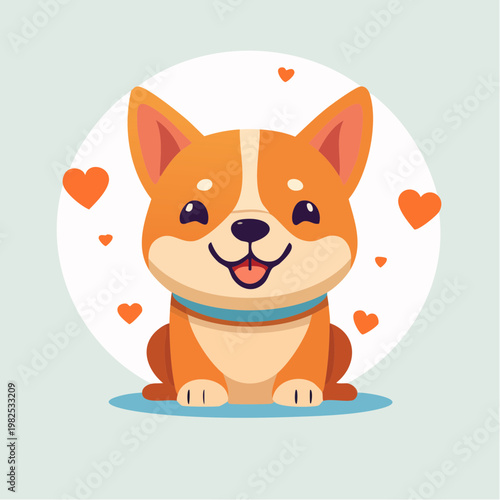 Adorable and Cheerful Corgi Puppy Illustration with Playful Hearts, a Symbol of Unconditional Pet Love and Joy