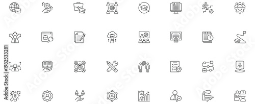 Career Education line editable icon set. Contain icons related to career, education, training, skills, development, learning, mentorship, employment, and more. Editable stroke.