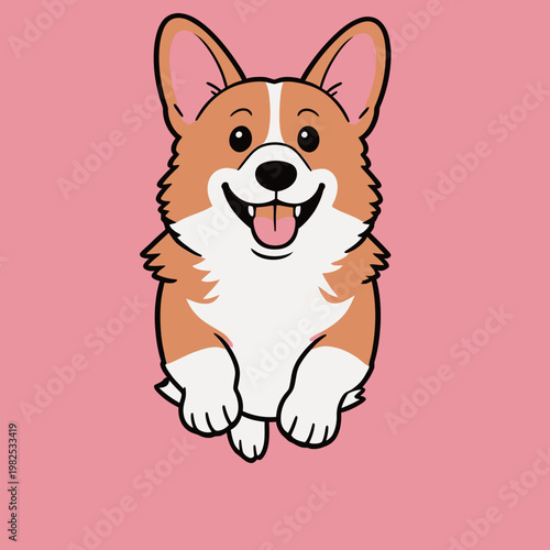 Cute Corgi Dog Illustration on Pink Background