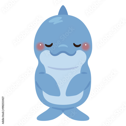 お辞儀するイルカのキャラクターイラスト／Cute Dolphin Character Bowing, Illustration