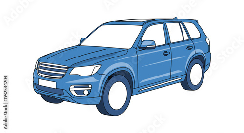 Robust blue SUV vehicle stands in a three quarter perspective view showcasing its detailed front grille and sleek headlights against a clean white backdrop.