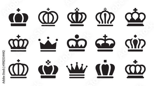 Canvas Print Group of various crown illustrations signifying sovereignty and nobility different types on transparent background