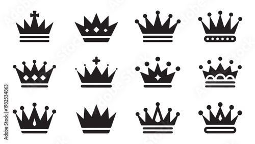 Crown icons set vector silhouette and line art illustration isolated on transparent background pack.