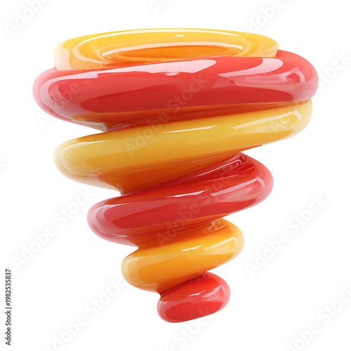 Vibrant Red and Yellow Liquid Swirls Forming a Tornado Shape