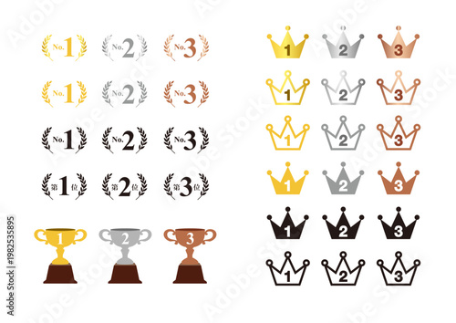 順位 ランキング 月桂樹 トロフィー 王冠 イラスト ベクター