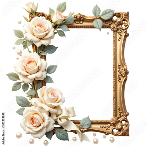 Ivory Rose Pearl Baroque Frame Luxury Illustration