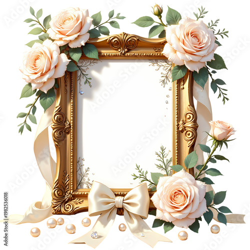 Elegant Antique Gold Frame Cream Rose Art