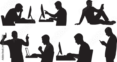 Black Solid Early Adopter Testing Beta Software Silhouettes Set of Six on White Background