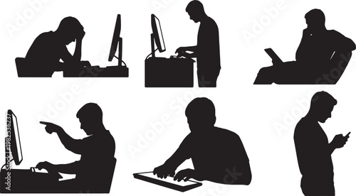 Black Solid Early Adopter Testing Beta Software Silhouettes Set of Six on White Background
