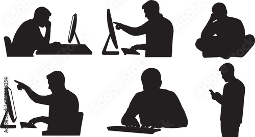 Black Solid Early Adopter Testing Beta Software Silhouettes Set of Six on White Background