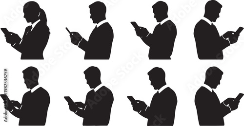 Black Solid Ecommerce Manager Tracking Sales Metric Silhouettes Set of Six on White Background