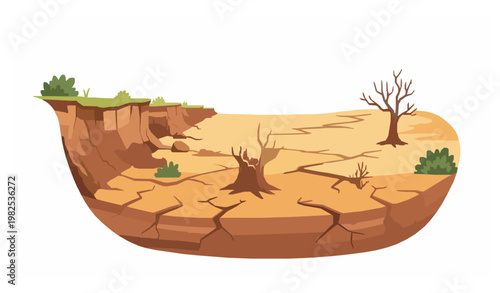 Desertification soil erosion environmental damage cartoon vector
