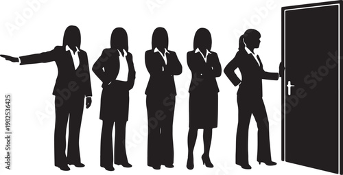 Black Solid Executive Assistant Blocking Boardroom Silhouettes Set of Six on White Background