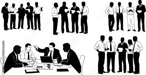Business Meeting and Teamwork Silhouette Collection - Multiple Groups and Scenes
