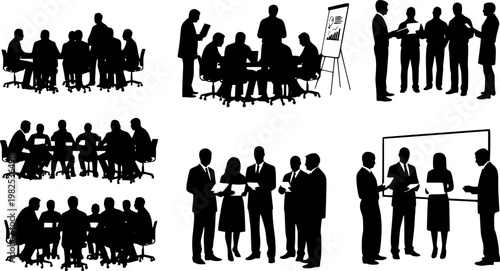 Business Meeting and Teamwork Silhouette Collection - Multiple Groups and Scenes