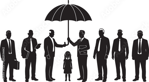 Black Solid Experienced Manager Umbrella Trainee Silhouettes Set of Six on White Background