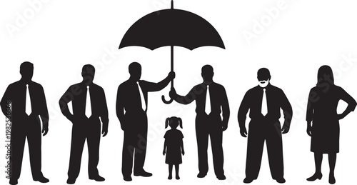 Black Solid Experienced Manager Umbrella Trainee Silhouettes Set of Six on White Background