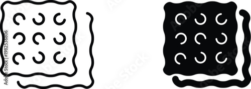 Square cracker icon set, black and white biscuit vector illustrations, crunchy snack food symbols for menu design and packaging