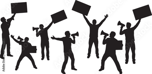 Black Solid Growth Hacker Megaphone Promo Sign Silhouettes Set of Six on White Background