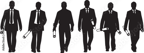 Black Solid High Ranking Official Blueprint Silhouettes Set of Six on White Background