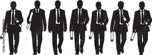 Black Solid High Ranking Official Blueprint Silhouettes Set of Six on White Background