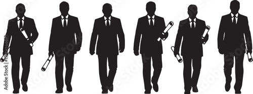 Black Solid High Ranking Official Blueprint Silhouettes Set of Six on White Background