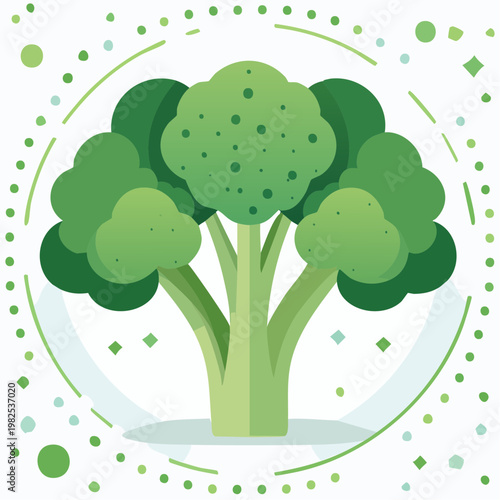 Healthy Green Broccoli Vegetable Illustration with Fun Pattern and Circle Design