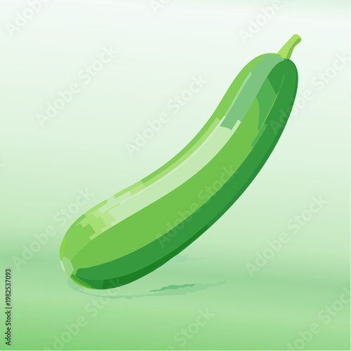 A glossy, ripe green cucumber with a smooth skin rests on a gradient green background